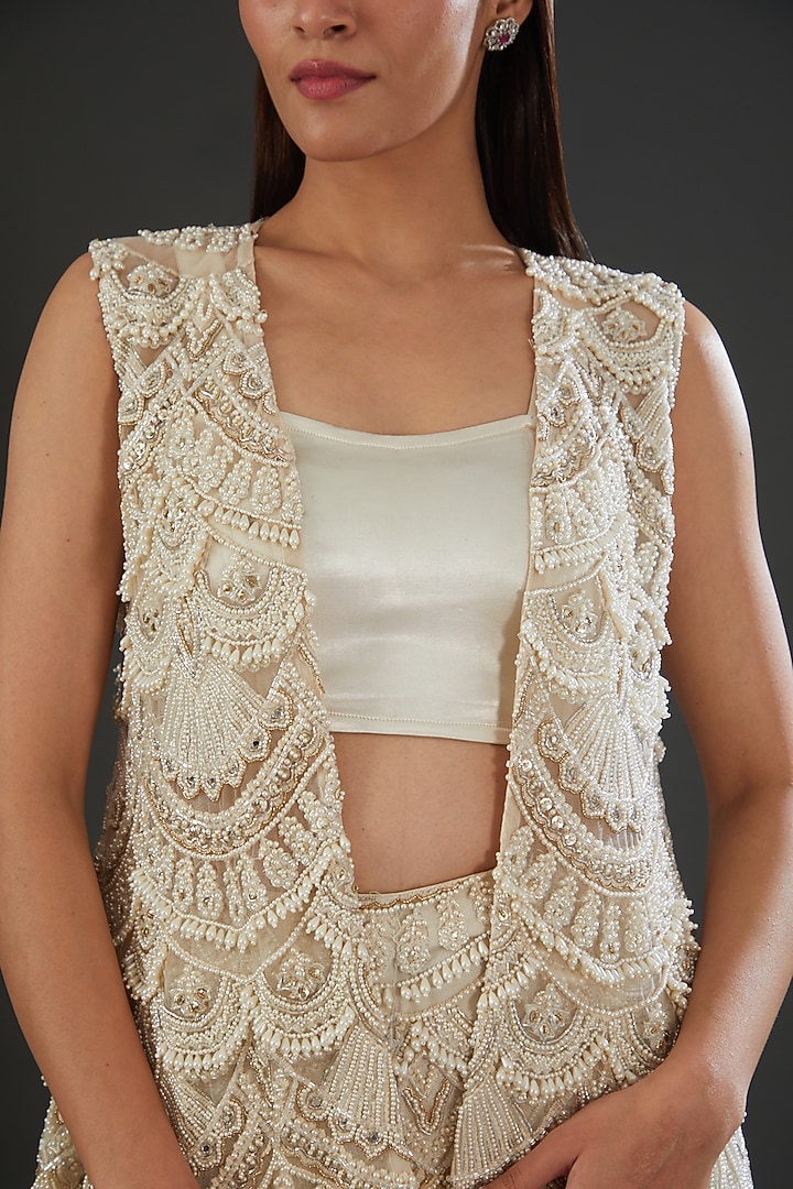 Ivory Georgette Embellished Gharara Set by Ridhima Bhasin at Pernia's Pop Up Shop