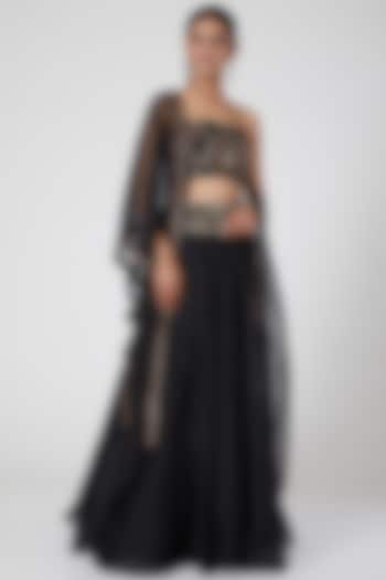 Black Embroidered Wedding Lehenga Set by Ridhima Bhasin at Pernia's Pop Up Shop