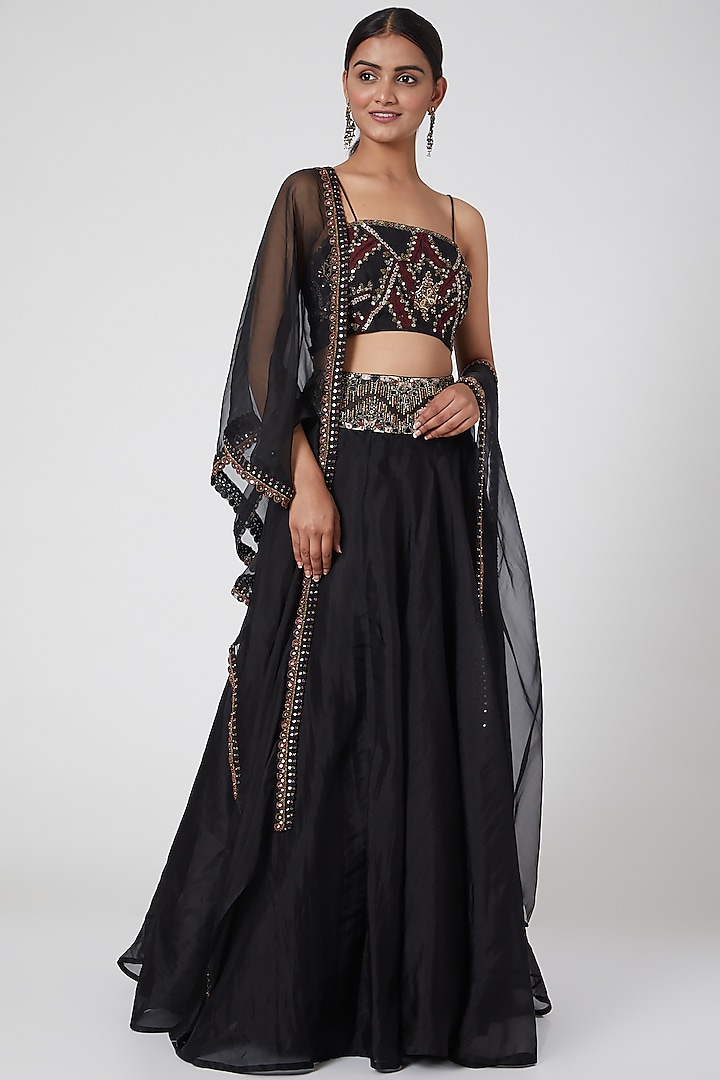 Black Embroidered Lehenga Set by Ridhima Bhasin