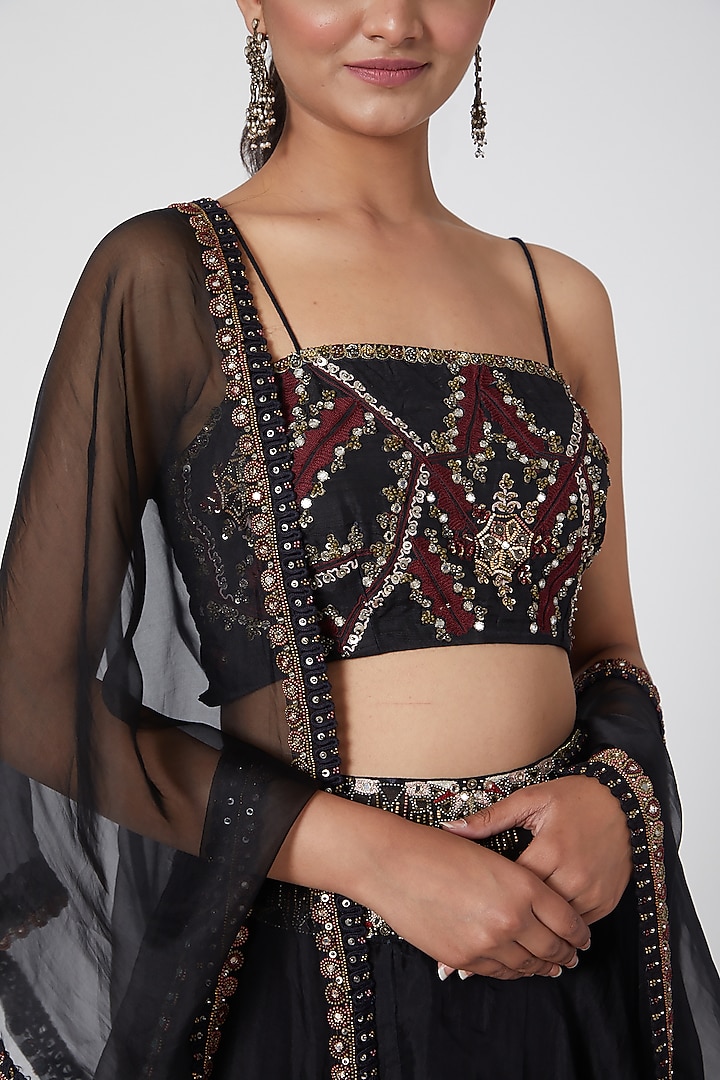 Black Embroidered Wedding Lehenga Set by Ridhima Bhasin at Pernia's Pop Up Shop