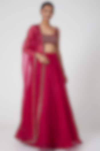 Fuchsia Embroidered Wedding Lehenga Set by Ridhima Bhasin at Pernia's Pop Up Shop