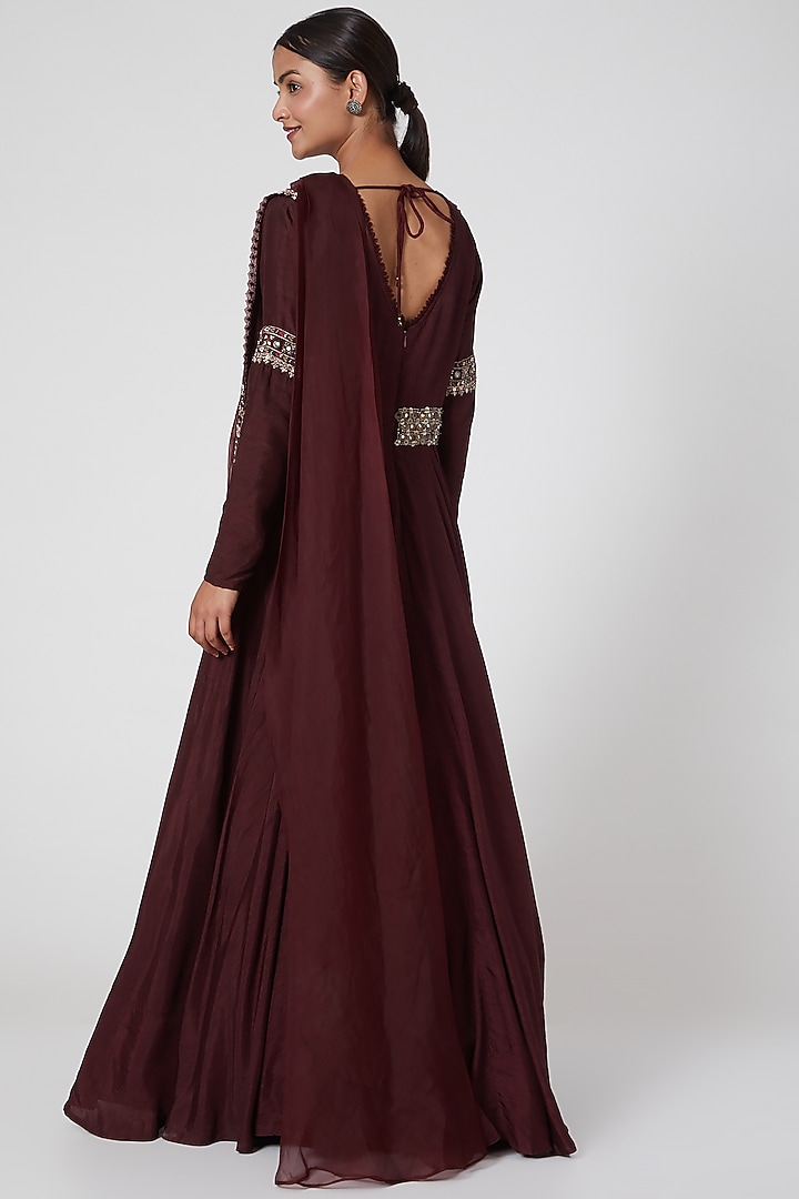 Maroon Embroidered Wedding Anarkali Set by Ridhima Bhasin at Pernia's Pop Up Shop