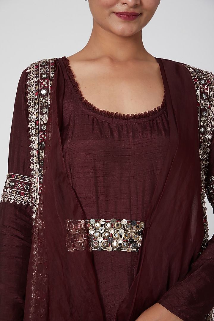 Maroon Embroidered Wedding Anarkali Set by Ridhima Bhasin at Pernia's Pop Up Shop