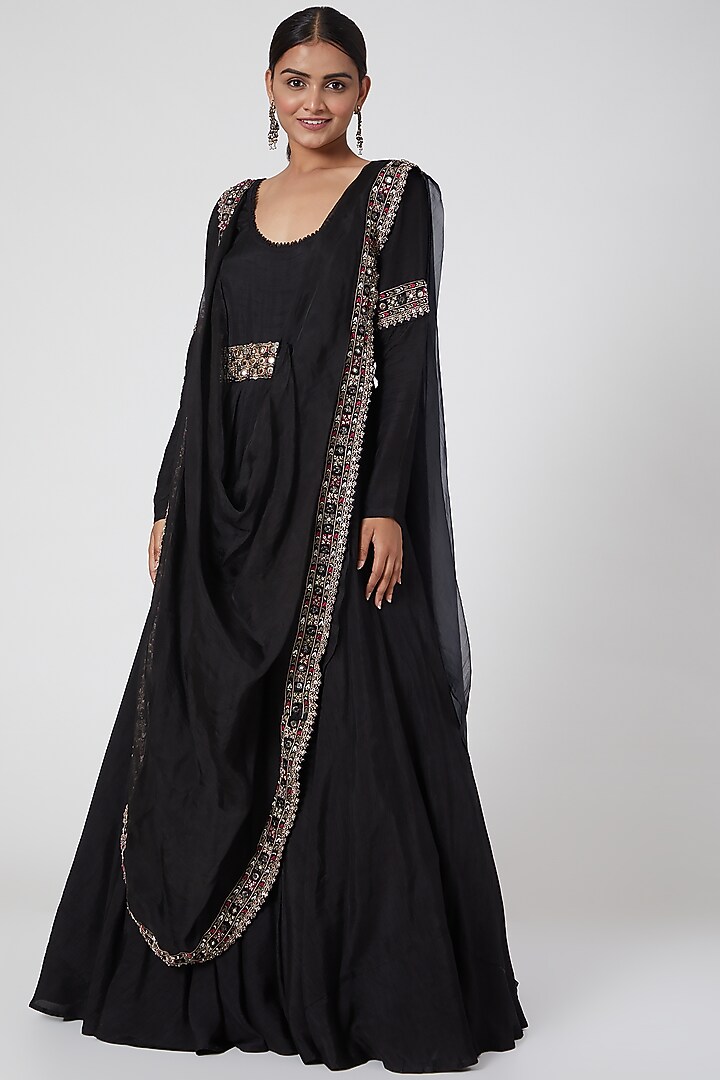 Black Embroidered Wedding Anarkali Set by Ridhima Bhasin at Pernia's Pop Up Shop