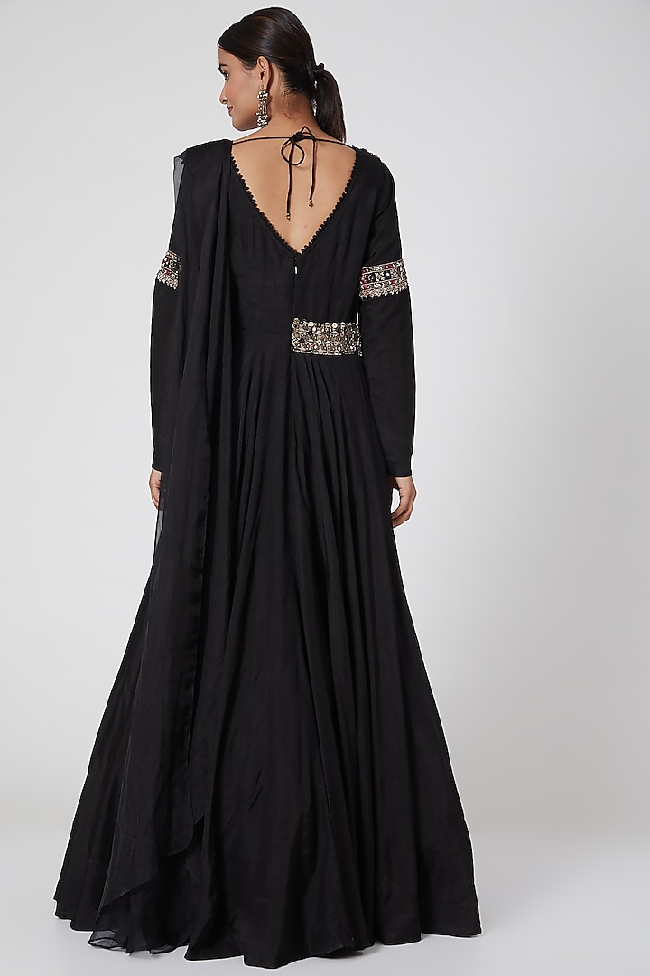 Black Embroidered Wedding Anarkali Set by Ridhima Bhasin at Pernia's Pop Up Shop