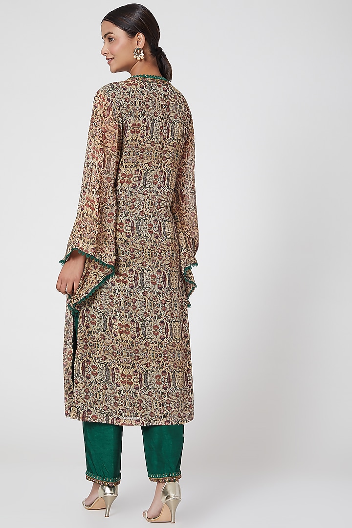 Green & Beige Embroidered Kurta Set by Ridhima Bhasin at Pernia's Pop Up Shop