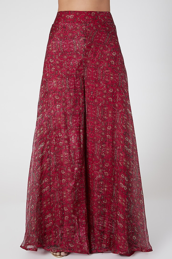 Red Embroidered Pre-Draped Sharara Wedding Saree Set by Ridhima Bhasin at Pernia's Pop Up Shop
