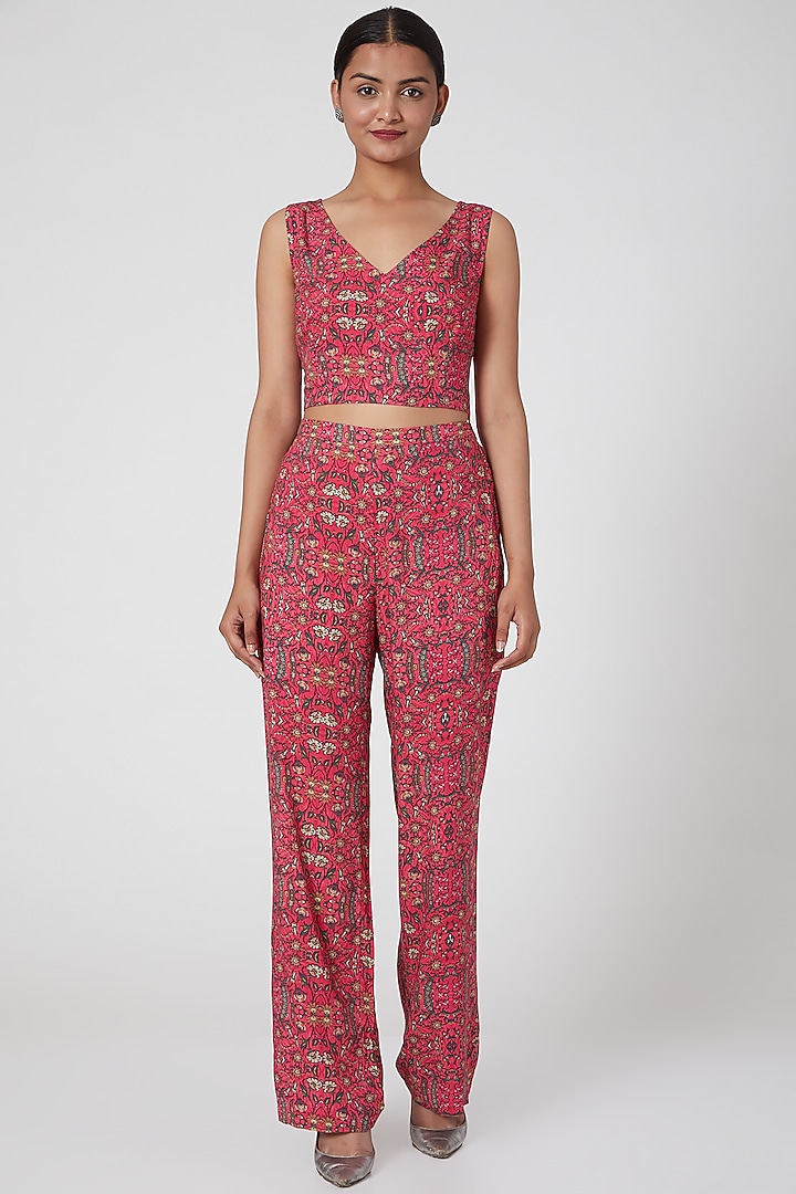 Fuchsia Embroidered Pant Set by Ridhima Bhasin at Pernia's Pop Up Shop
