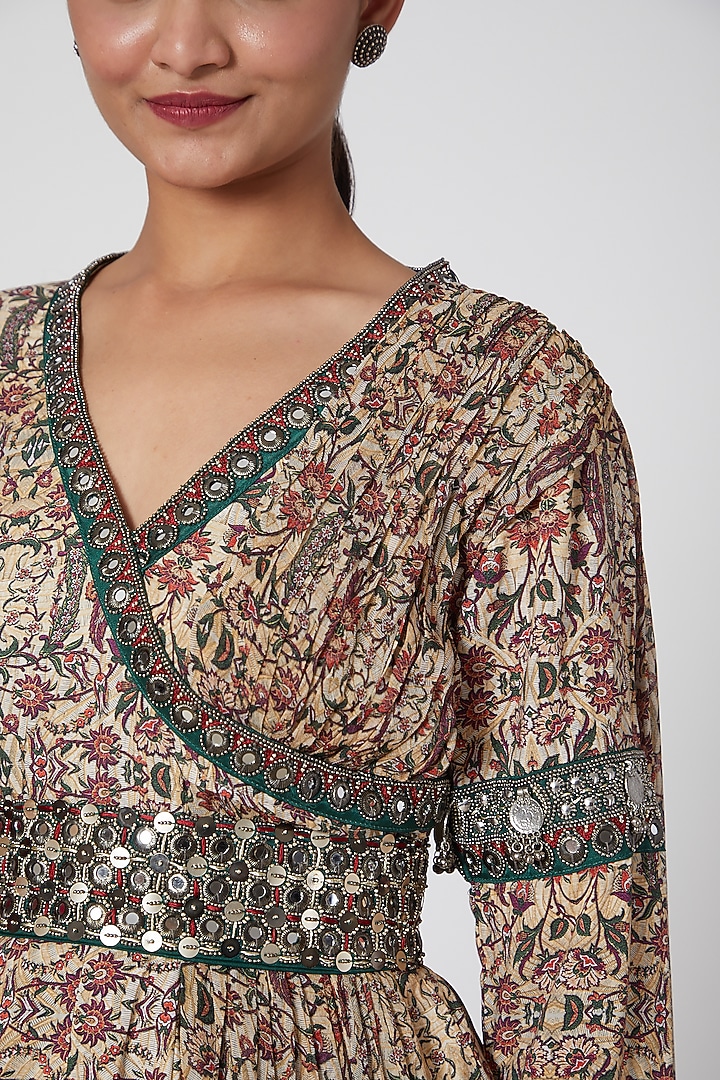 Green & Beige Embroidered Pant Set by Ridhima Bhasin at Pernia's Pop Up Shop