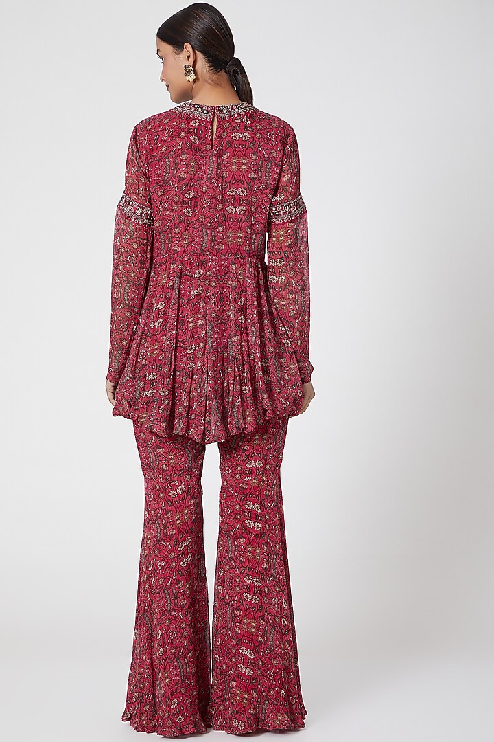 Fuchsia Georgette Floral Printed Gharara Set by Ridhima Bhasin at Pernia's Pop Up Shop