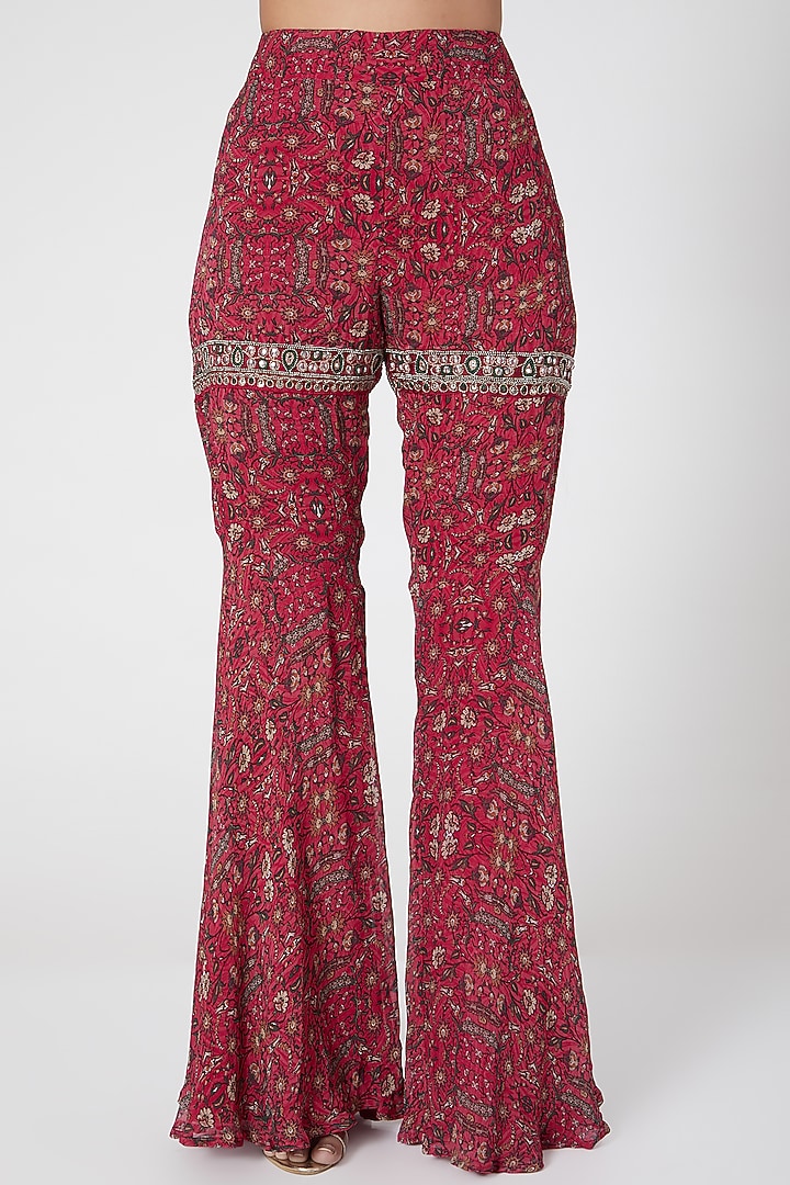 Fuchsia Georgette Floral Printed Gharara Set by Ridhima Bhasin at Pernia's Pop Up Shop