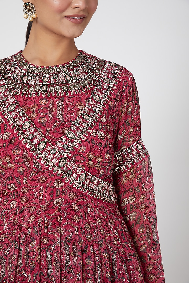 Fuchsia Georgette Floral Printed Gharara Set by Ridhima Bhasin at Pernia's Pop Up Shop