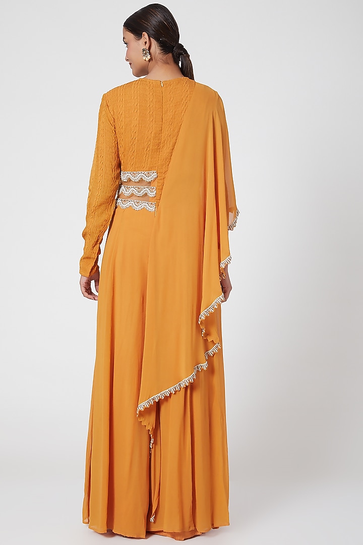 Mustard Embroidered Draped Jumpsuit by Ridhima Bhasin at Pernia's Pop Up Shop