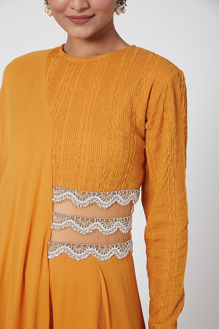 Mustard Embroidered Draped Jumpsuit by Ridhima Bhasin at Pernia's Pop Up Shop