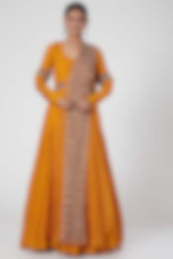 Mustard Embroidered Anarkali Set by Ridhima Bhasin at Pernia's Pop Up Shop