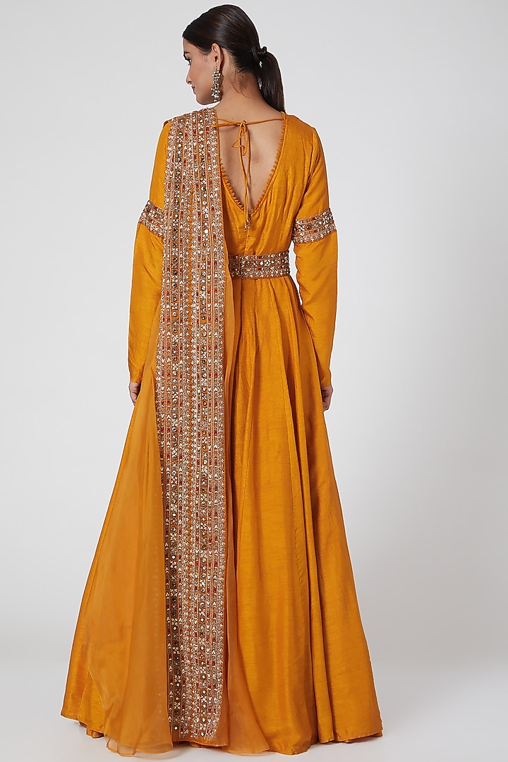 Mustard Embroidered Wedding Anarkali Set by Ridhima Bhasin at Pernia's Pop Up Shop