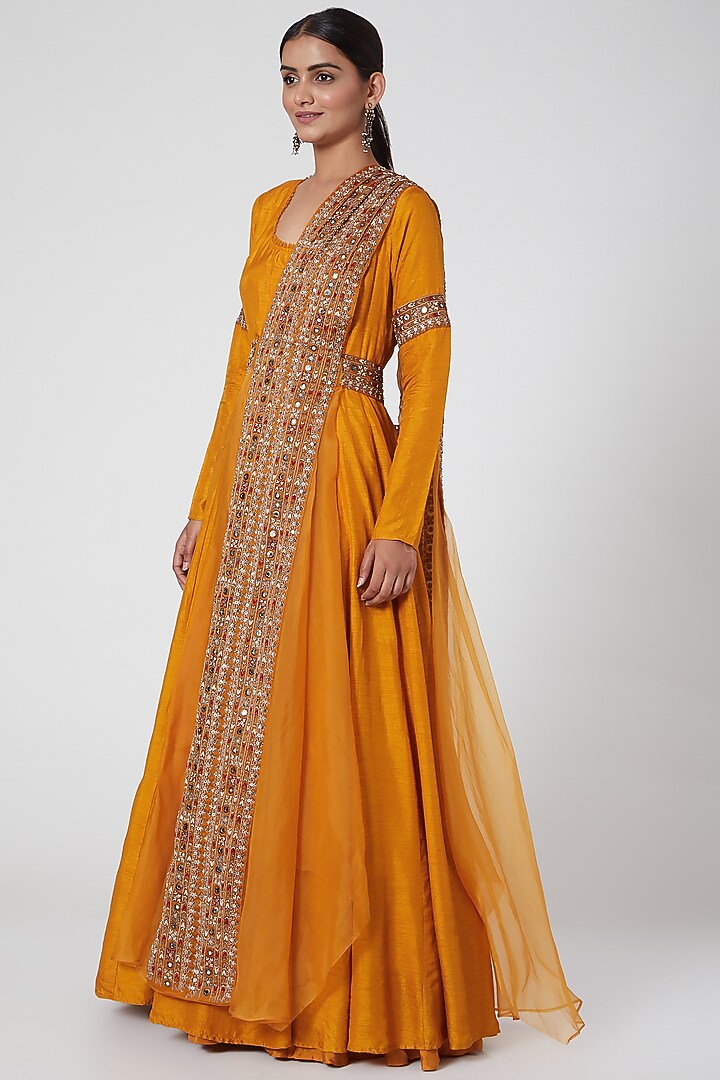 Mustard Embroidered Wedding Anarkali Set by Ridhima Bhasin at Pernia's Pop Up Shop