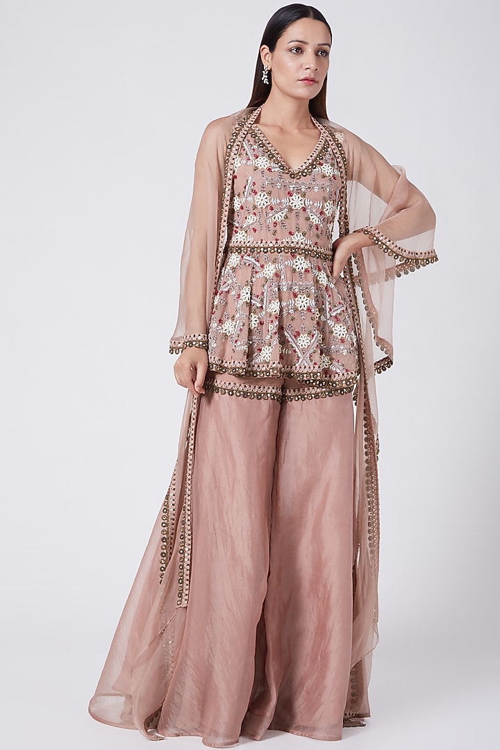 Pink Embroidered Wedding Sharara Set by Ridhima Bhasin at Pernia's Pop Up Shop