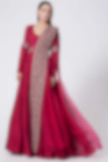 Fuchsia Pink Embroidered Anarkali Set by Ridhima Bhasin at Pernia's Pop Up Shop