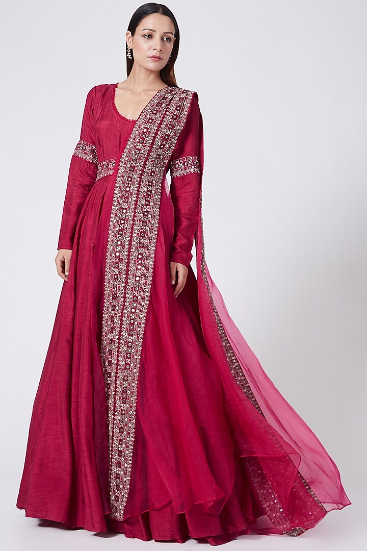 Fuchsia Pink Embroidered Anarkali Set by Ridhima Bhasin at Pernia's Pop Up Shop