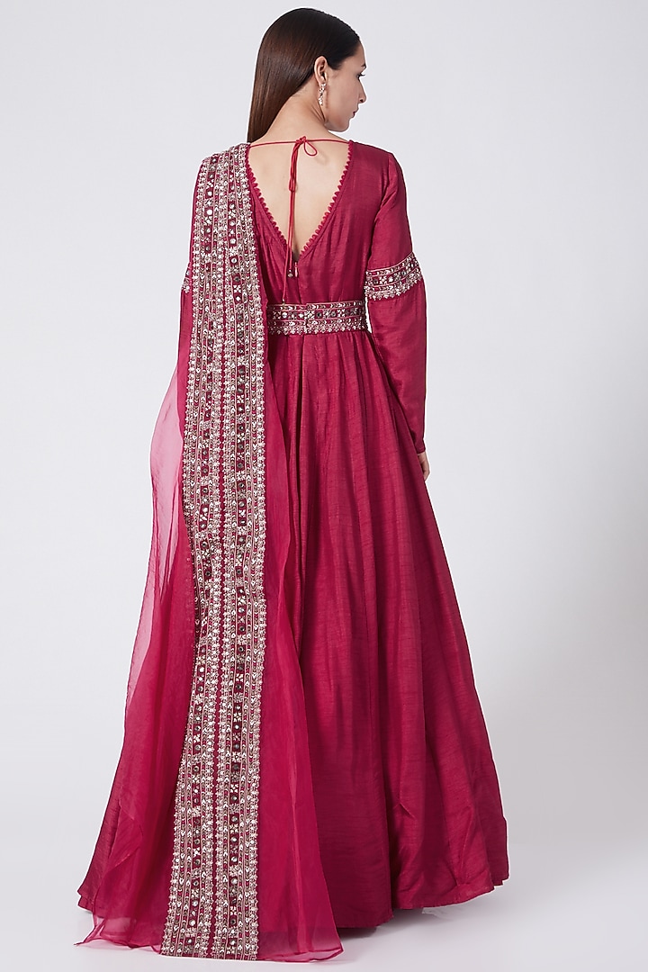 Fuchsia Pink Embroidered Wedding Anarkali Set by Ridhima Bhasin at Pernia's Pop Up Shop