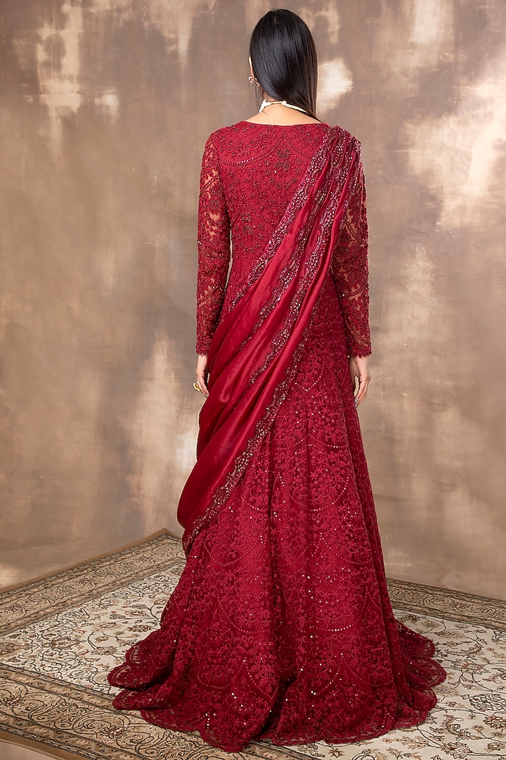 Crimson Red Embroidered Bridal Anarkali Set by Ridhima Bhasin at Pernia's Pop Up Shop