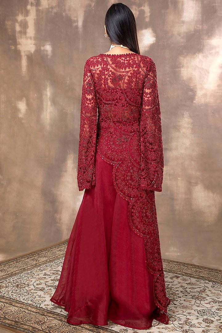 Crimson Red Embroidered Kurta Set by Ridhima Bhasin at Pernia's Pop Up Shop