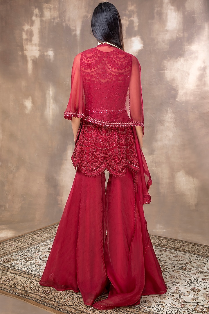 Crimson Red Zardosi Embroidered Kurta Set by Ridhima Bhasin at Pernia's Pop Up Shop