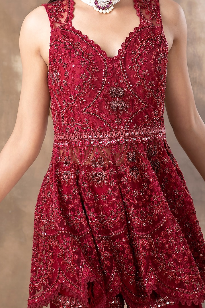 Crimson Red Zardosi Embroidered Kurta Set by Ridhima Bhasin at Pernia's Pop Up Shop