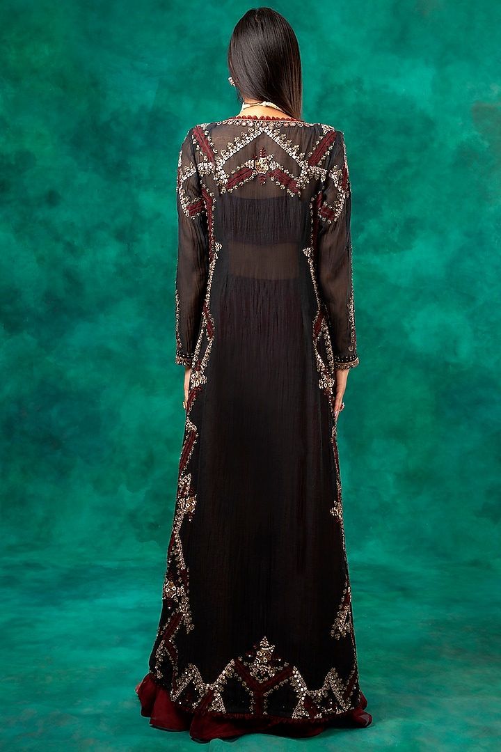 Black & Maroon Embroidered Kurta Set by Ridhima Bhasin at Pernia's Pop Up Shop