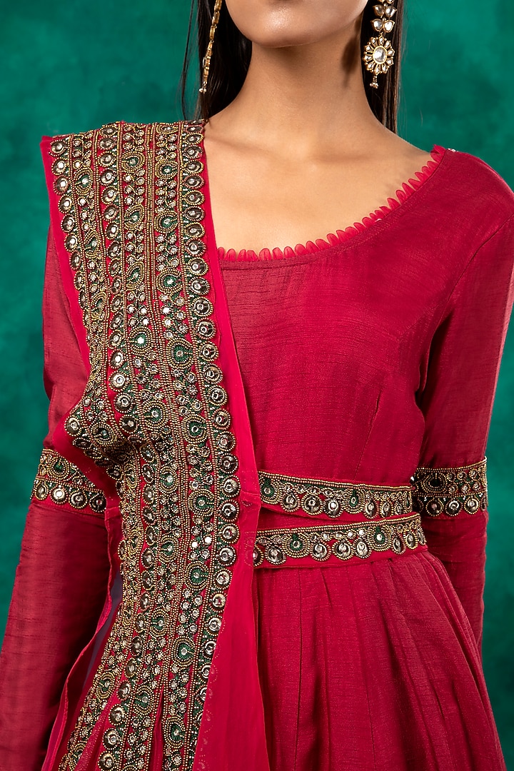 Fuchsia Embroidered Wedding Anarkali Set by Ridhima Bhasin at Pernia's Pop Up Shop