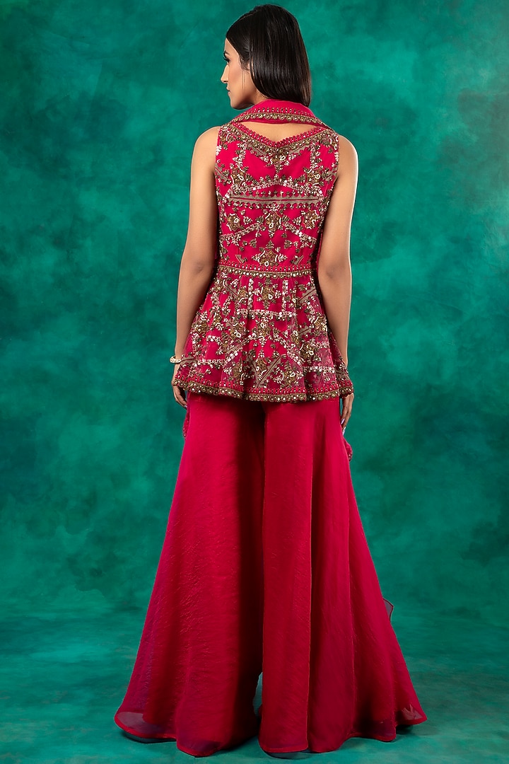 Fuchsia Embroidered Wedding Sharara Set by Ridhima Bhasin at Pernia's Pop Up Shop