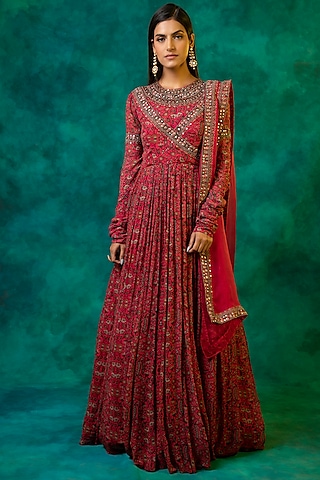 Hot Pink Embellished Anarkali Set by Ridhima Bhasin