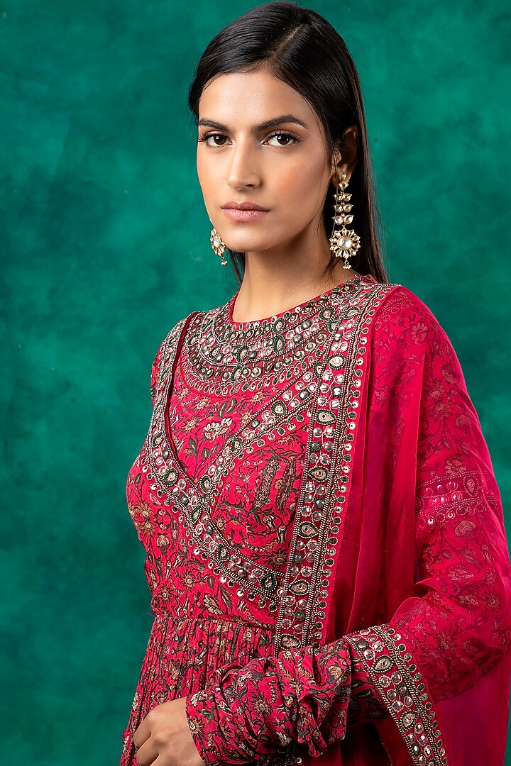 Hot Pink Embellished Wedding Anarkali Set by Ridhima Bhasin at Pernia's Pop Up Shop