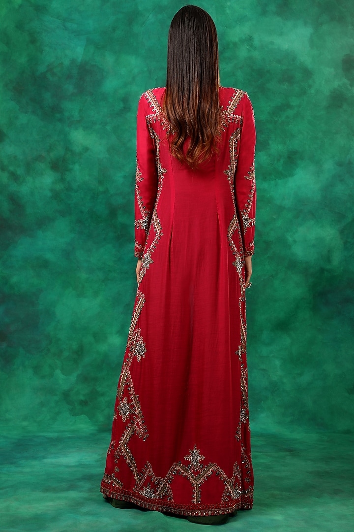Pink & Green Embroidered Kurta Set by Ridhima Bhasin at Pernia's Pop Up Shop