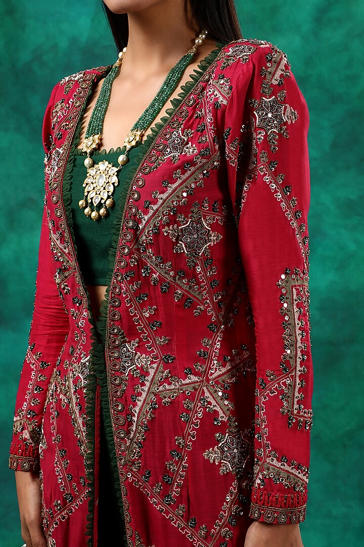 Pink & Green Embroidered Kurta Set by Ridhima Bhasin at Pernia's Pop Up Shop
