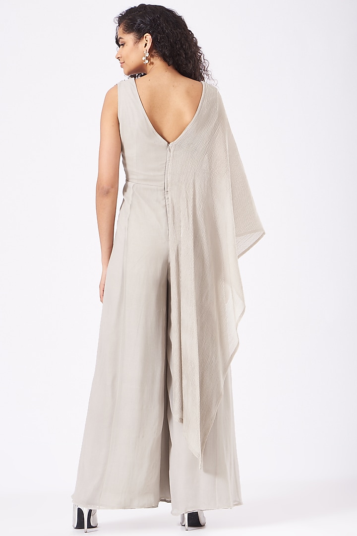 Beige Embroidered Pleated Jumpsuit by Ridhima Bhasin at Pernia's Pop Up Shop