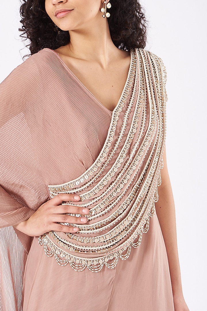 Blush Pink Embroidered Pleated Jumpsuit by Ridhima Bhasin at Pernia's Pop Up Shop