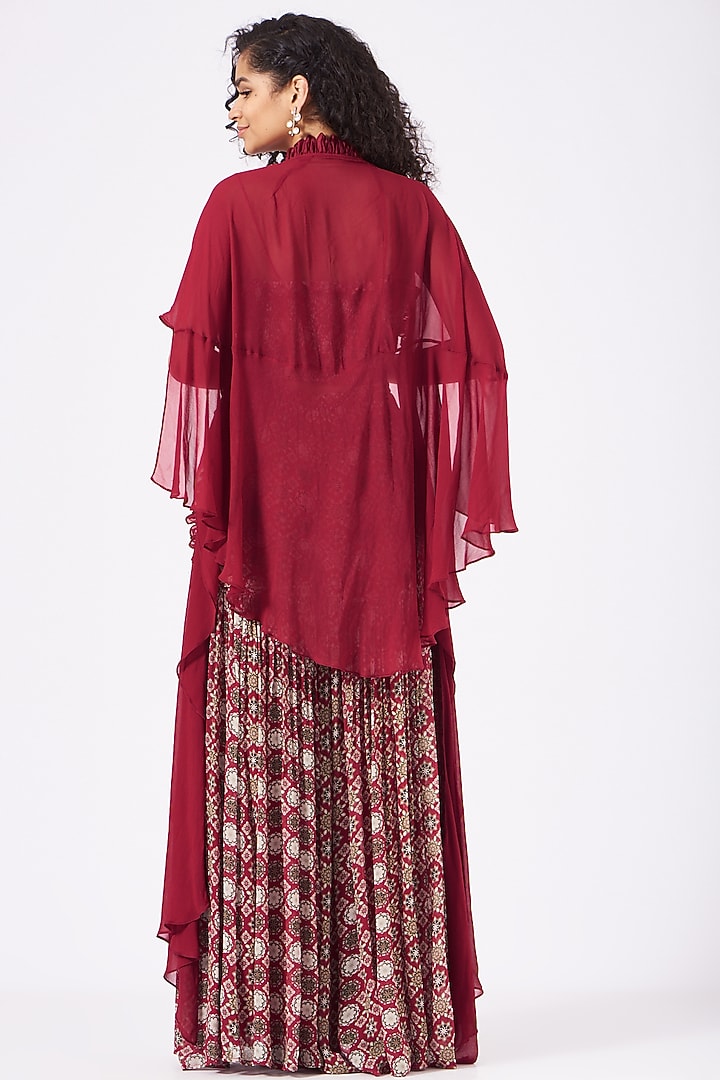 Cadmium Red Printed Wedding Sharara Set by Ridhima Bhasin at Pernia's Pop Up Shop