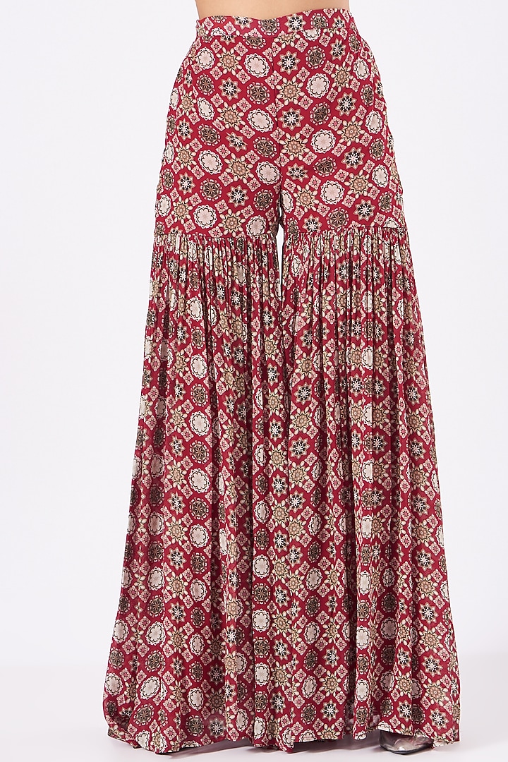 Cadmium Red Printed Wedding Sharara Set by Ridhima Bhasin at Pernia's Pop Up Shop