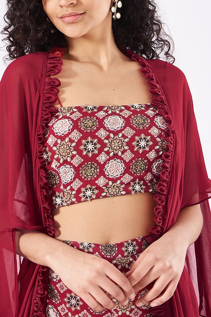 Cadmium Red Printed Wedding Sharara Set by Ridhima Bhasin at Pernia's Pop Up Shop