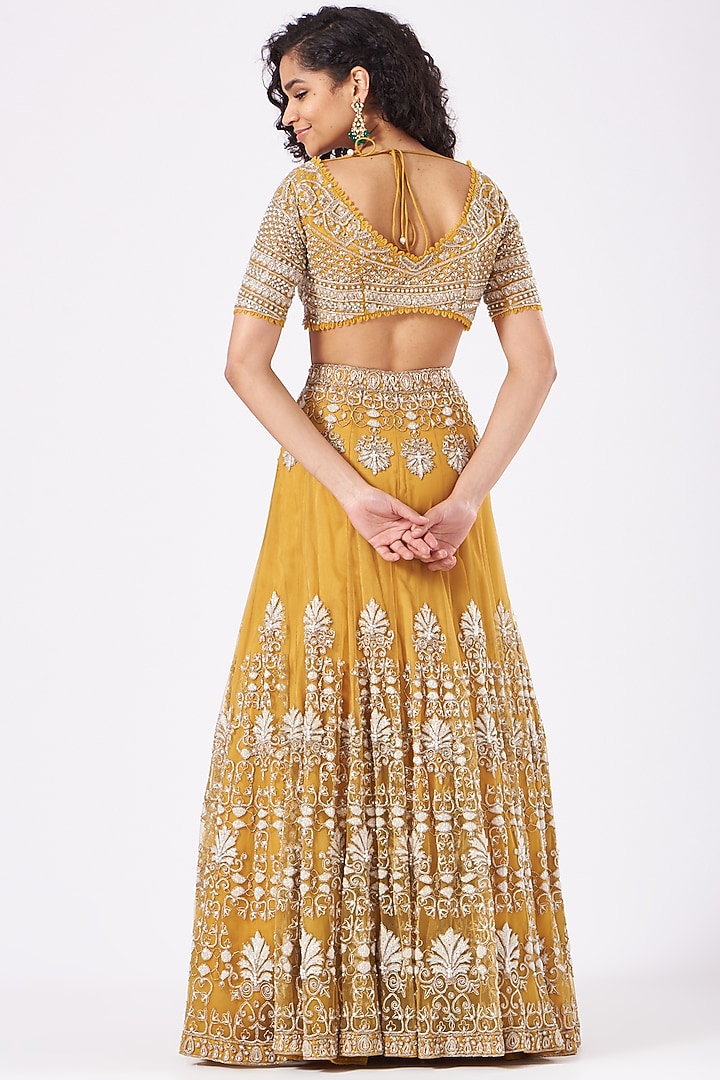 Mustard Embroidered Bridal Lehenga Set by Ridhima Bhasin at Pernia's Pop Up Shop