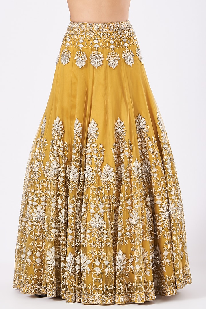Mustard Embroidered Bridal Lehenga Set by Ridhima Bhasin at Pernia's Pop Up Shop