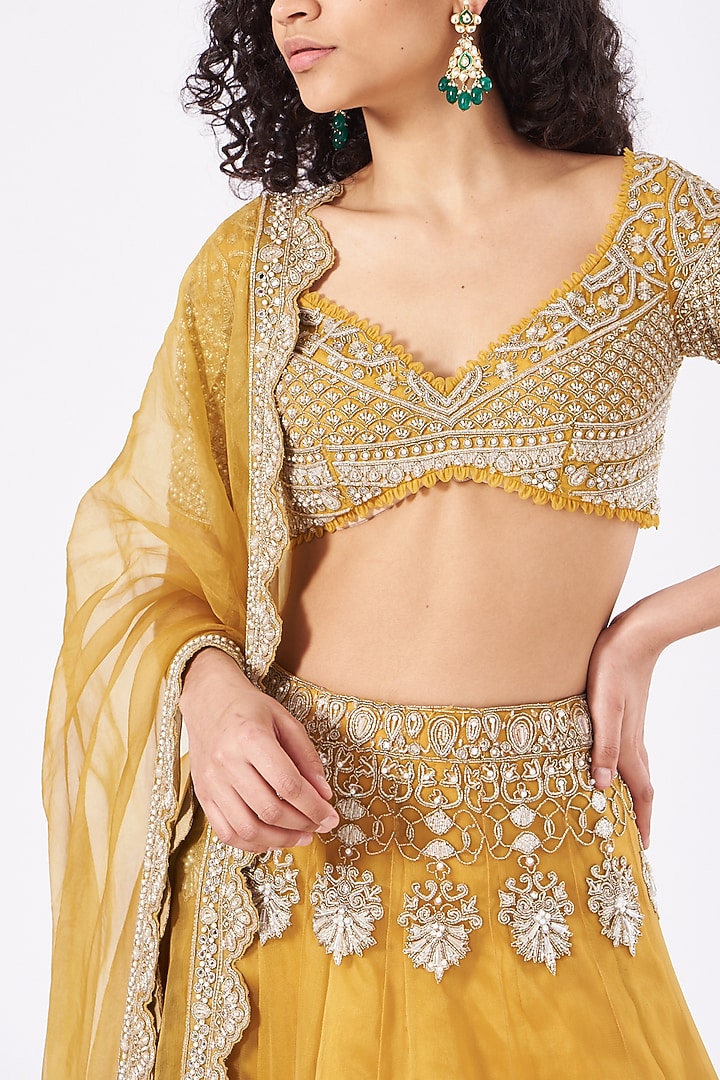 Mustard Embroidered Bridal Lehenga Set by Ridhima Bhasin at Pernia's Pop Up Shop