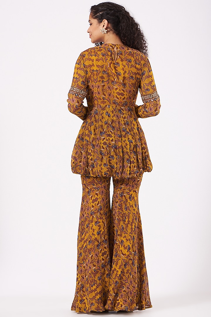 German Mustard Cotton Printed & Embellished Pant Set by Ridhima Bhasin at Pernia's Pop Up Shop