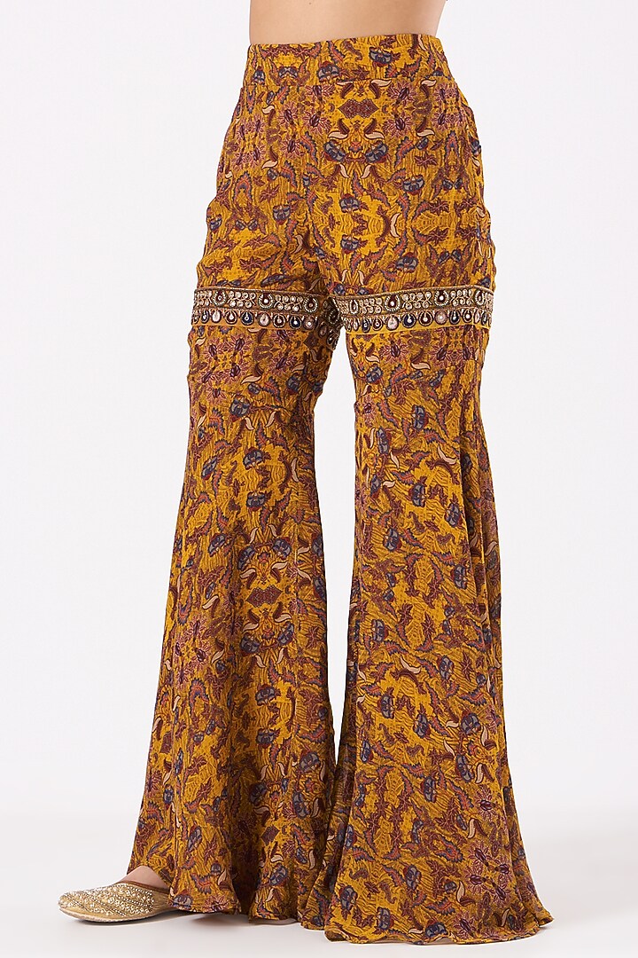 German Mustard Cotton Printed & Embellished Pant Set by Ridhima Bhasin at Pernia's Pop Up Shop