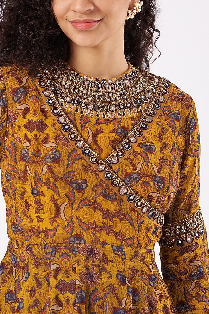 German Mustard Cotton Printed & Embellished Pant Set by Ridhima Bhasin at Pernia's Pop Up Shop