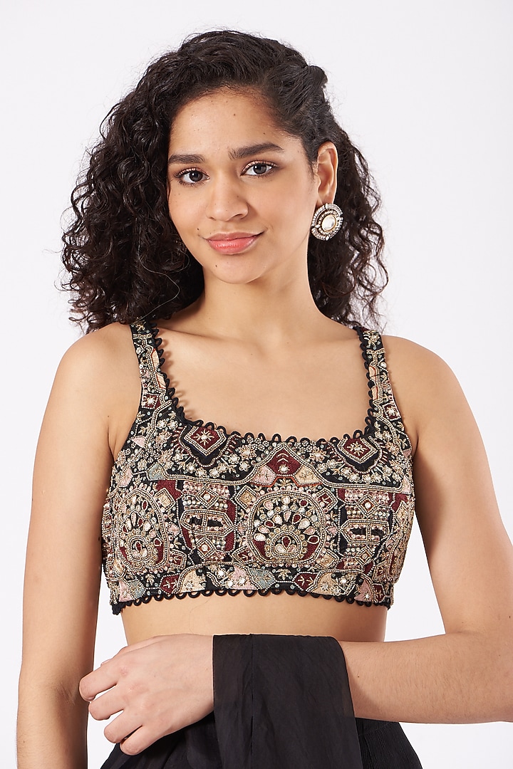 Black Organza Pre-Draped Sharara Wedding Saree Set by Ridhima Bhasin at Pernia's Pop Up Shop