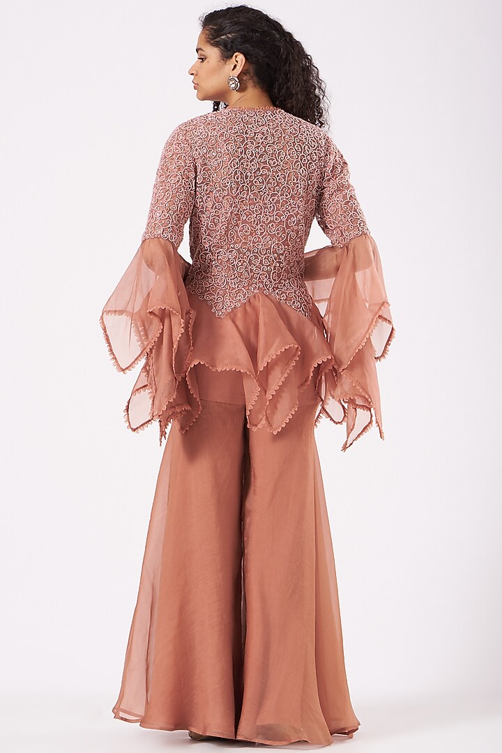 Coral Organza Wedding Sharara Set by Ridhima Bhasin at Pernia's Pop Up Shop