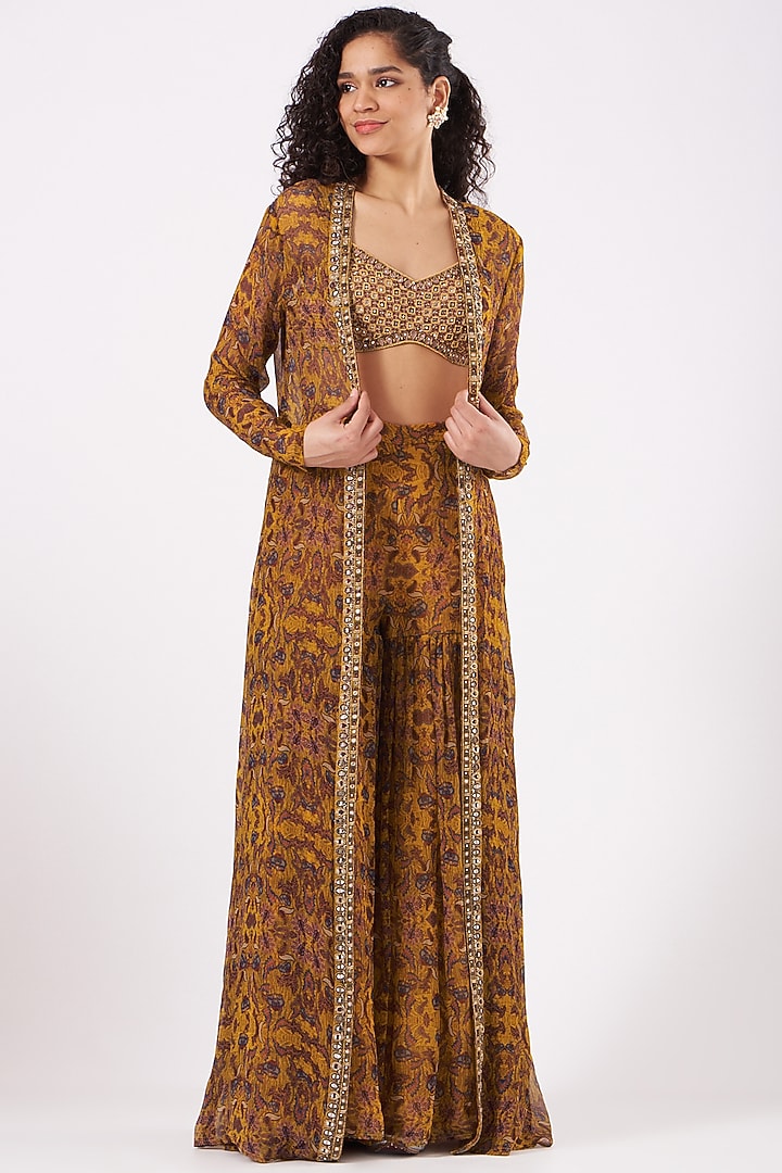 German Mustard Printed Wedding Sharara Set by Ridhima Bhasin at Pernia's Pop Up Shop